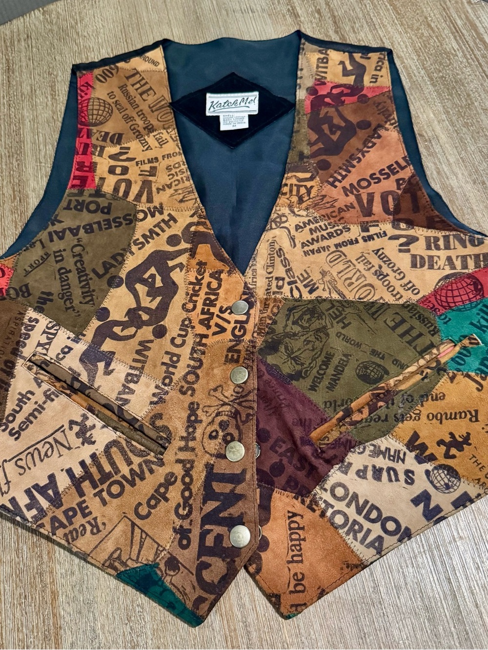 Katch Me Leather Patchwork Newsprint Vest